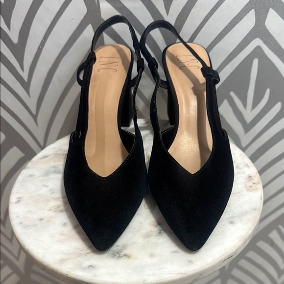 INC International Concepts Black Pointed Toe Slingback Heels - Picture 2 of 8